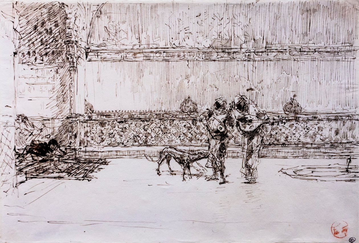 Arabiske musikere foran en maurisk konge, ca. 1870-71 (pen og blæk på vævet papir) af Mariano Fortuny