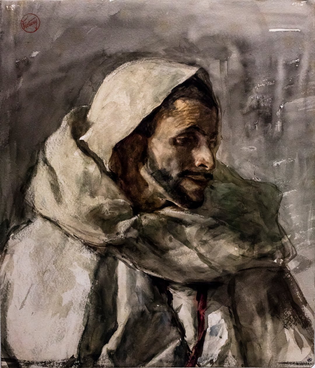 Brystbillede af en mand, tre fjerdedele til højre, ca. 1870 (akvarel og grafitblyant på papir) af Mariano Fortuny