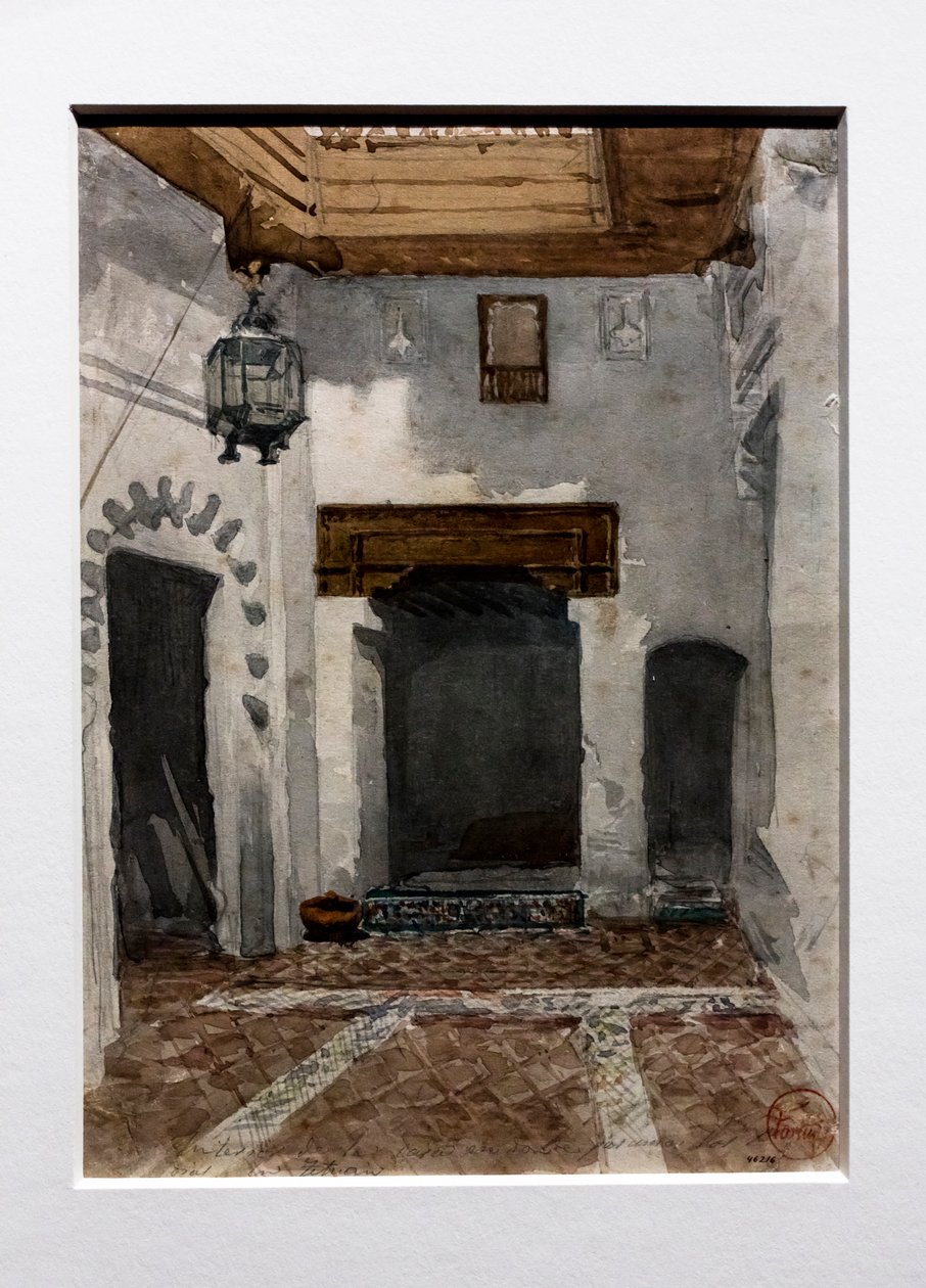 Interiør af det hus, hvor vi tilbragte vores første dage i Tetouan, omkring 1860 (akvarel på papir) af Mariano Fortuny