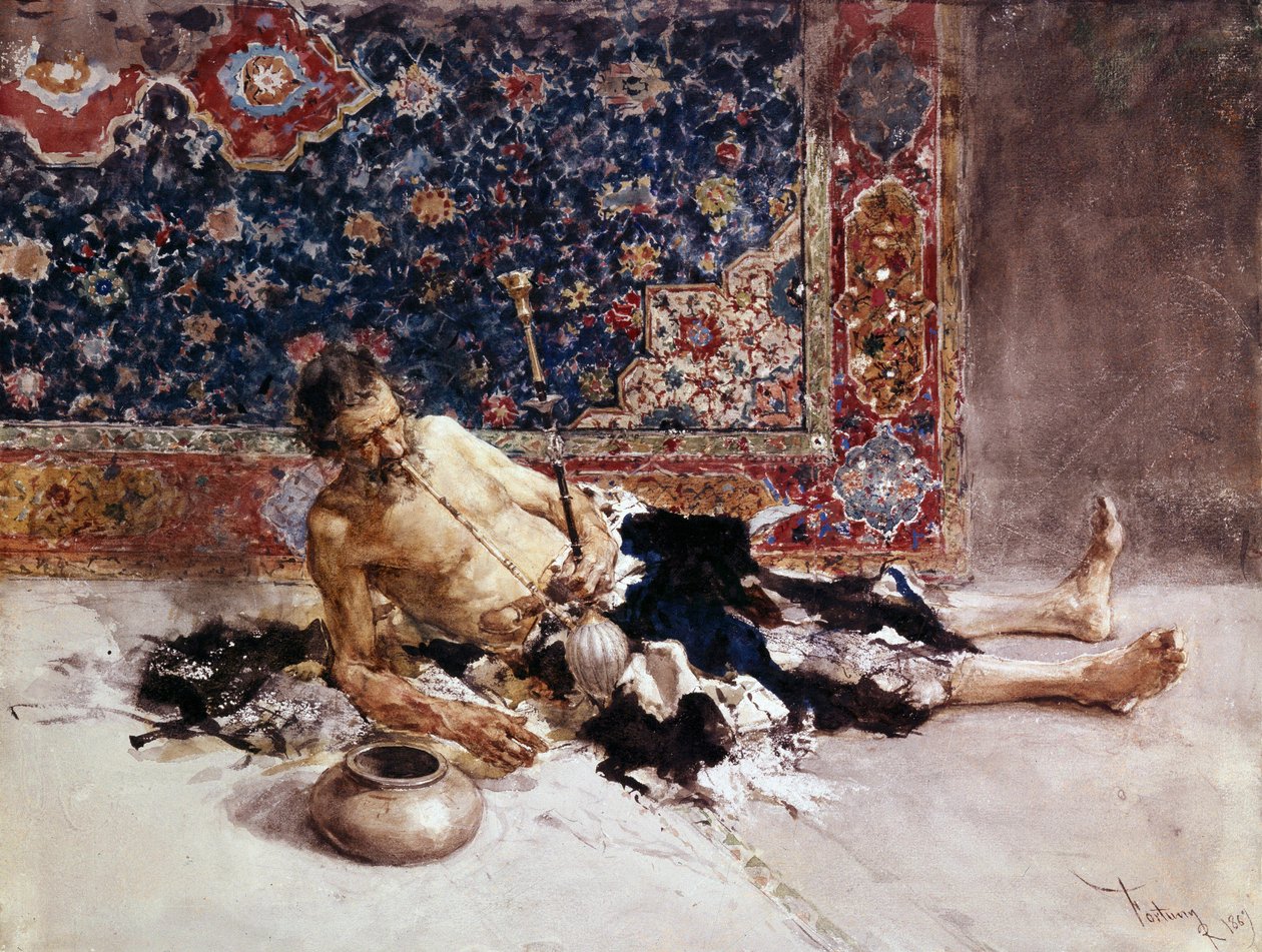 Opiumsrygeren. Opium ryger. Maleri af Mariano Fortuny y Marsal (1838-1874) af Mariano Fortuny y Marsal