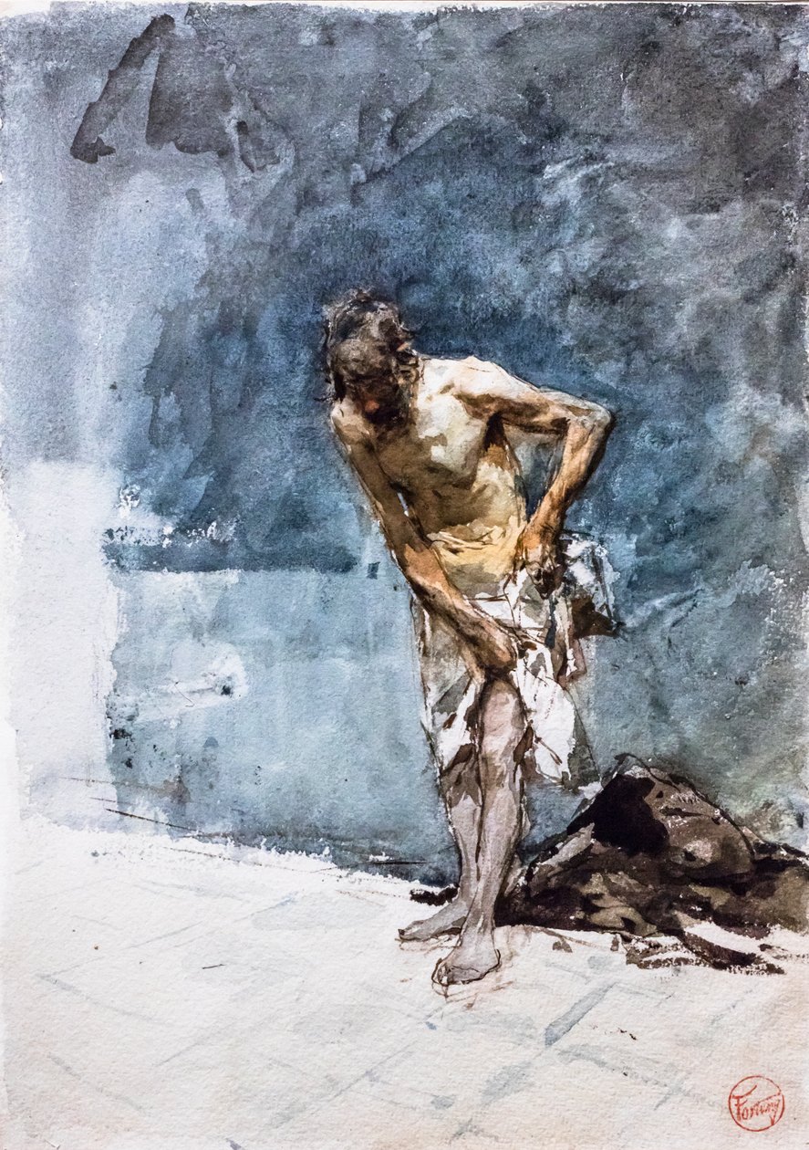 Mand klædt i lændeklæde, ca. 1871 (akvarel på papir) af Mariano Fortuny
