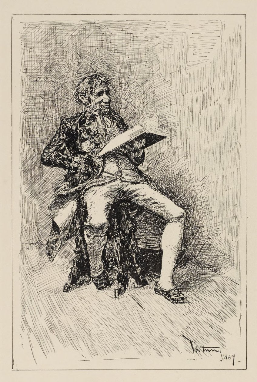 Sitzender Mann, der ein Buch liest af Mariano Fortuny