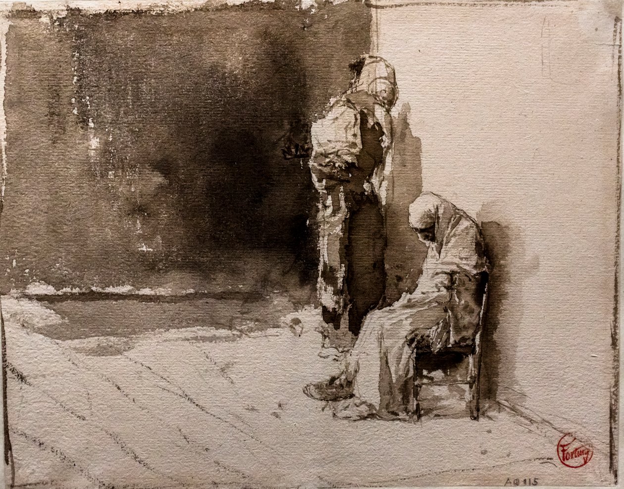 To arabiske tiggere på et gadehjørne (blækvask på papir) af Mariano Fortuny