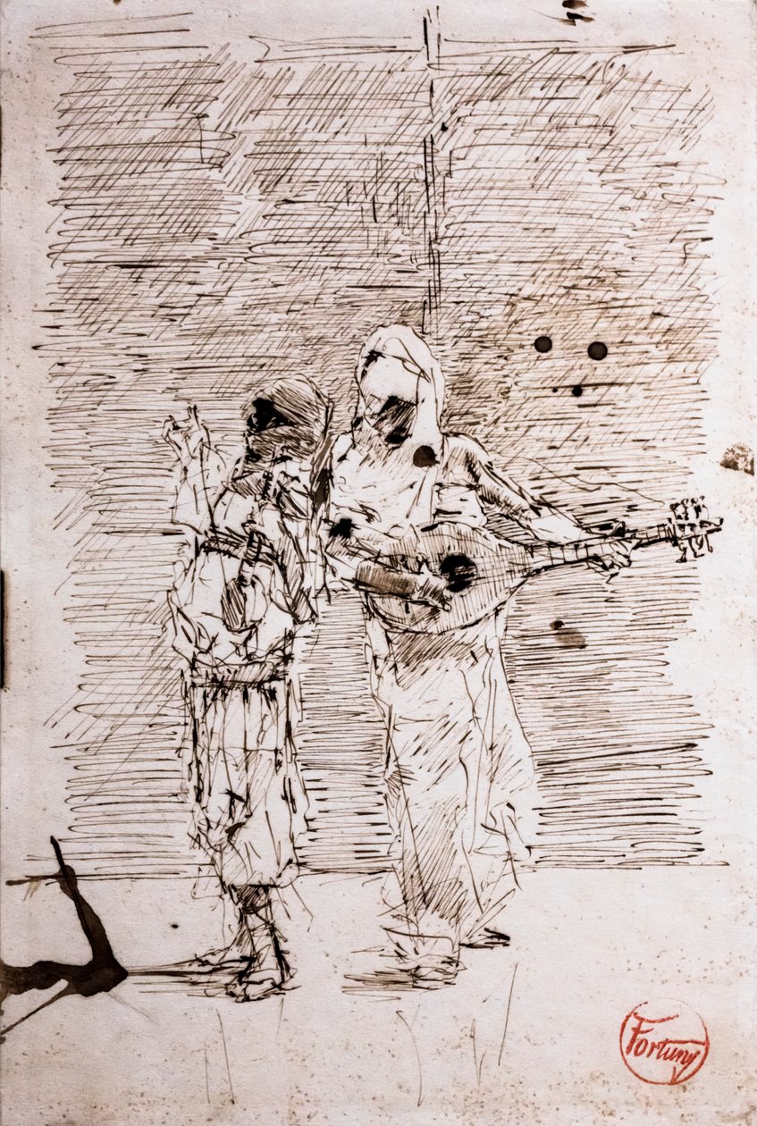 To arabiske musikere, ca. 1871 (pen og sort blæk på papir) af Mariano Fortuny