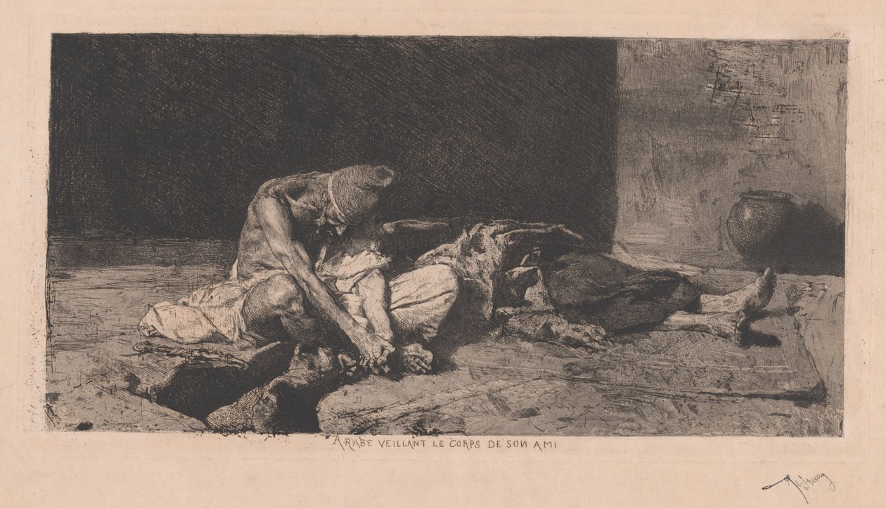 Arabe veillant le corps de son ami (arabisk vogter over sin vens krop) af Marià Fortuny