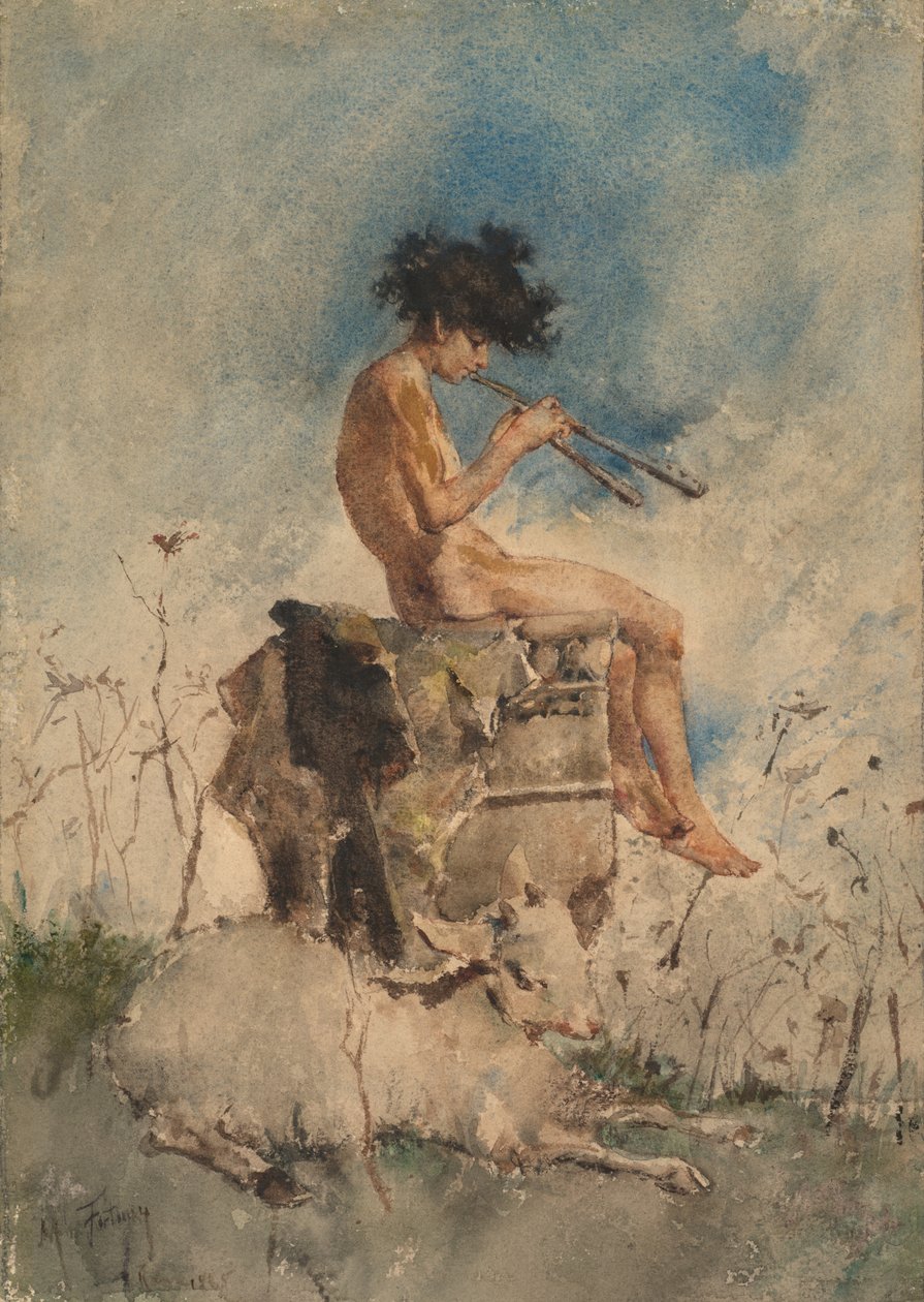 The Pipes of Pan, 1865. af Mariano José María Bernardo Fortuny y Carbó