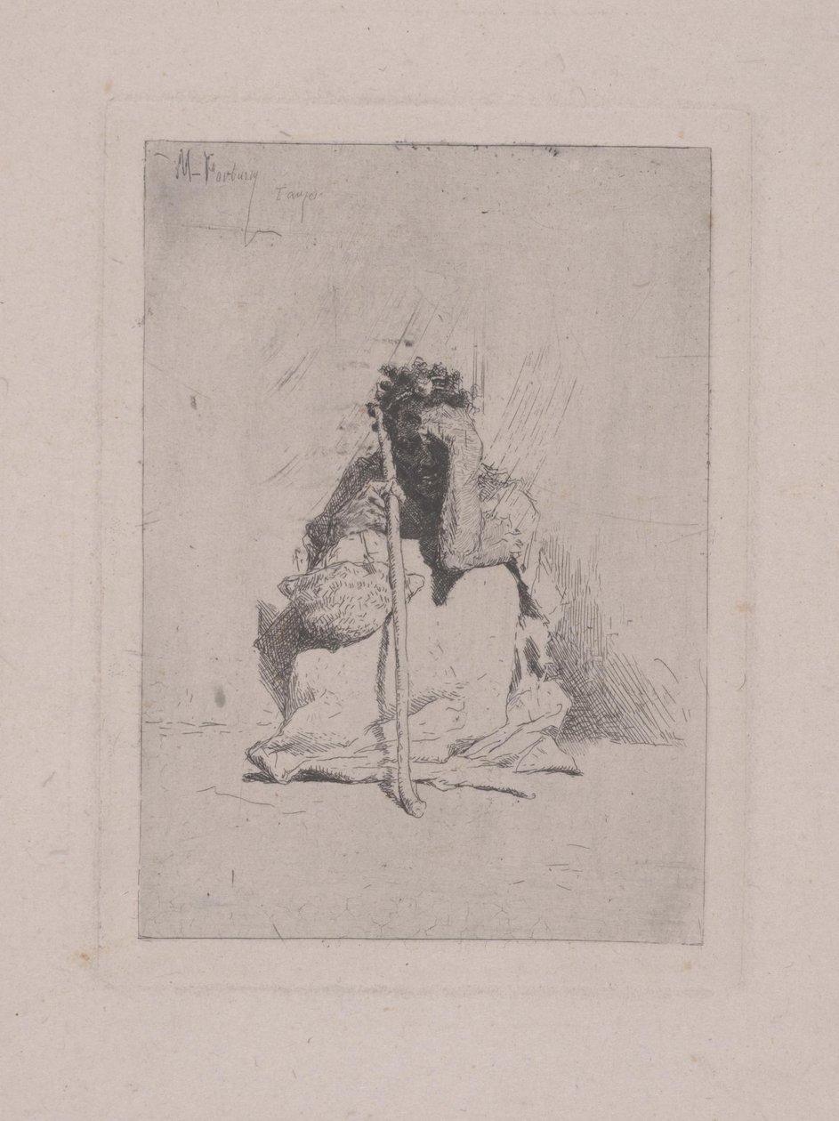 Uden titel - Krøjende figur med stok (ætsning) af Mariano José María Bernardo Fortuny y Carbó