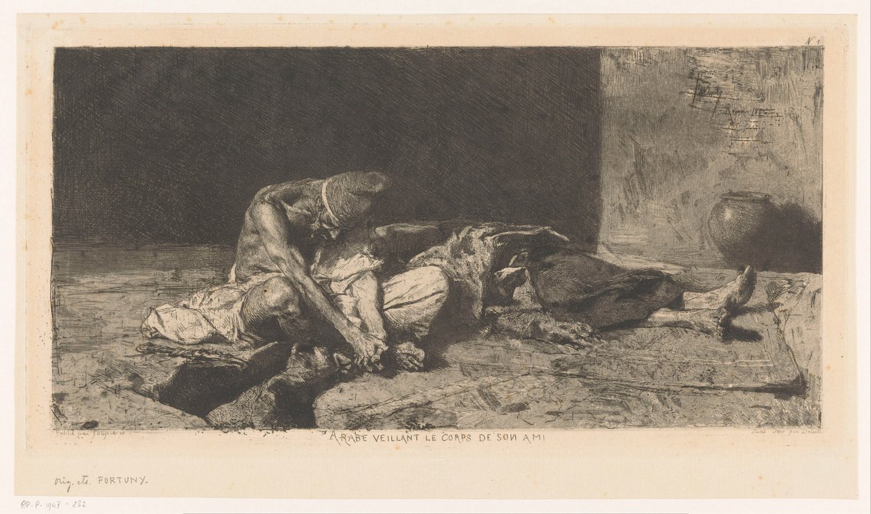 Arabisk mand våger over sin vens døde lig Arabe veillant sur le corps de son ami (titel på objektet) af Mariano José María Bernardo Fortuny y Carbó
