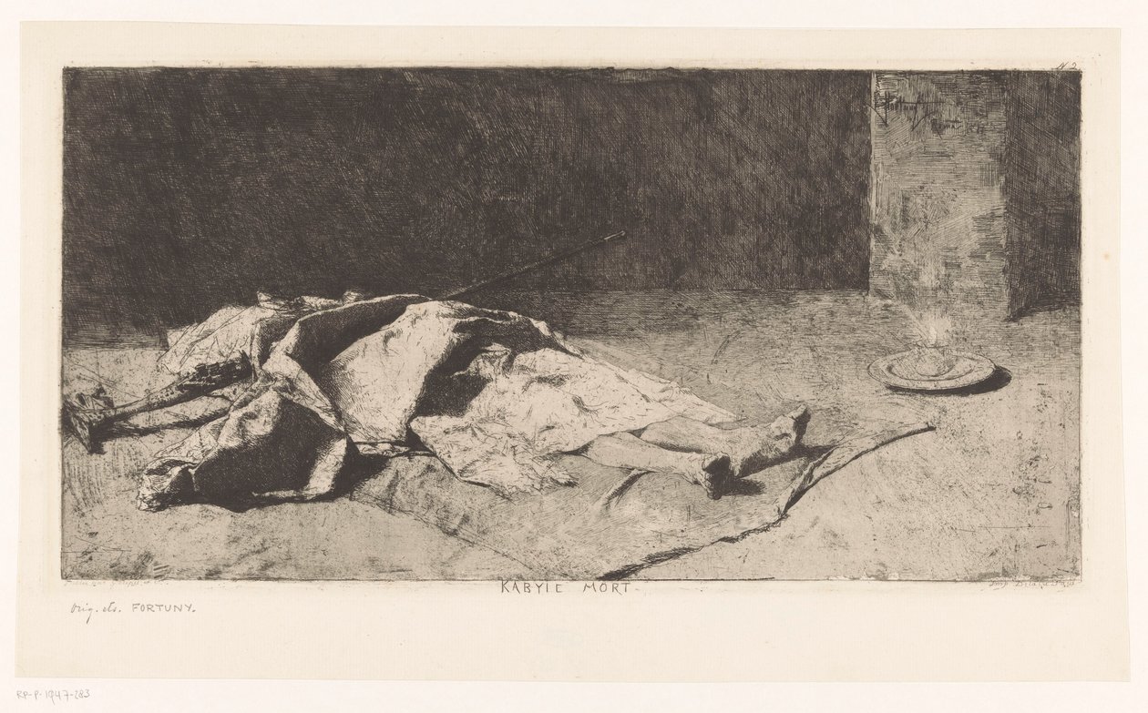 Dødt lig af en kabyler Kabyle mort (titel på objekt) af Mariano José María Bernardo Fortuny y Carbó