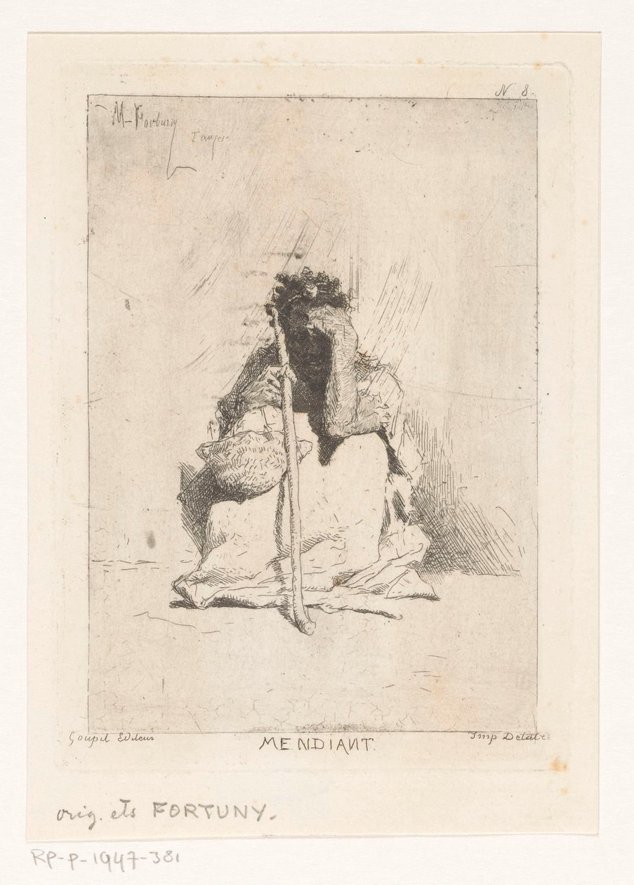 Siddende tigger med stok Mendiant (titel på objekt) af Mariano José María Bernardo Fortuny y Carbó
