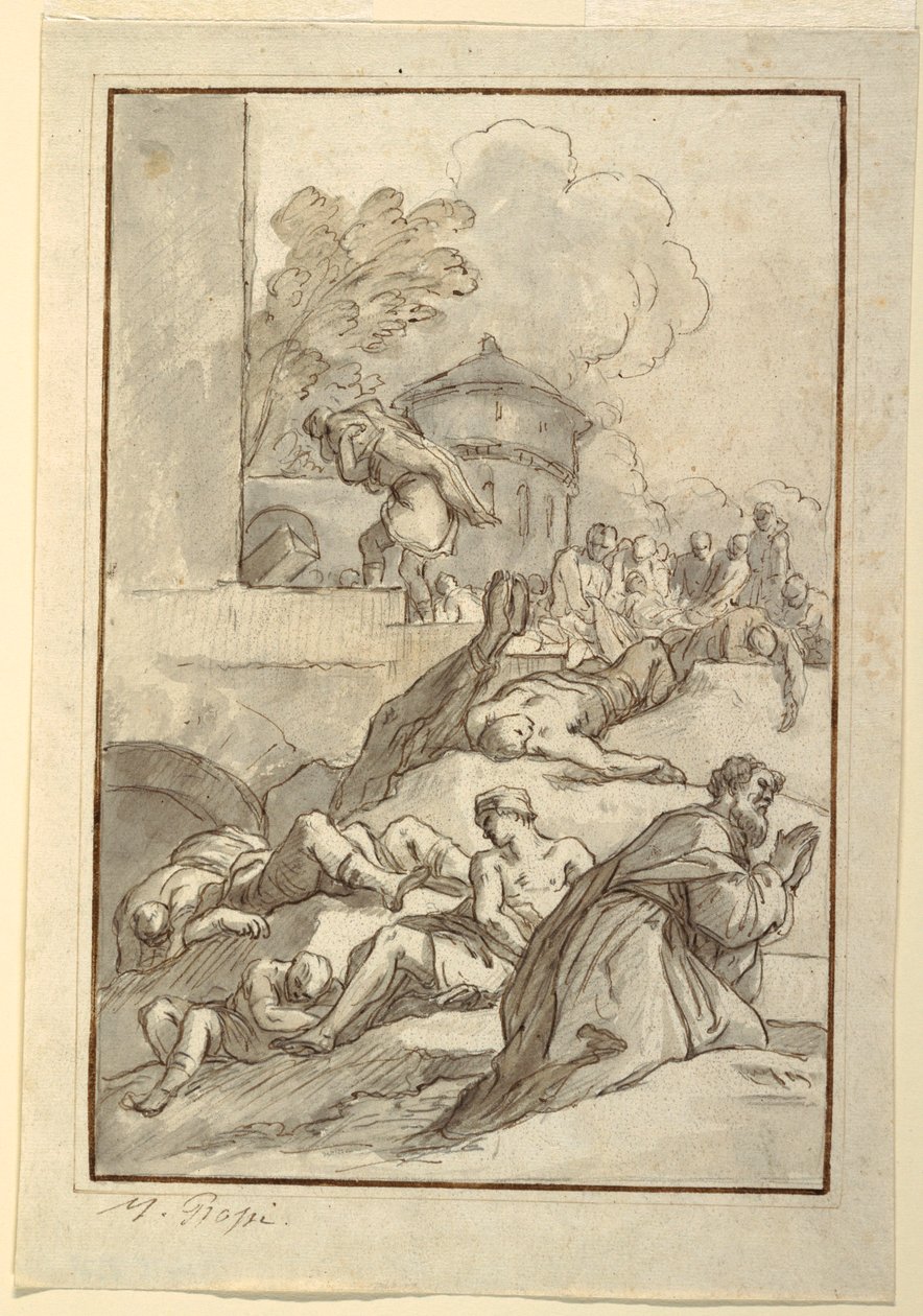 Tegning, Studie af en helgen under en pest, ca. 1790 af Mariano Rossi