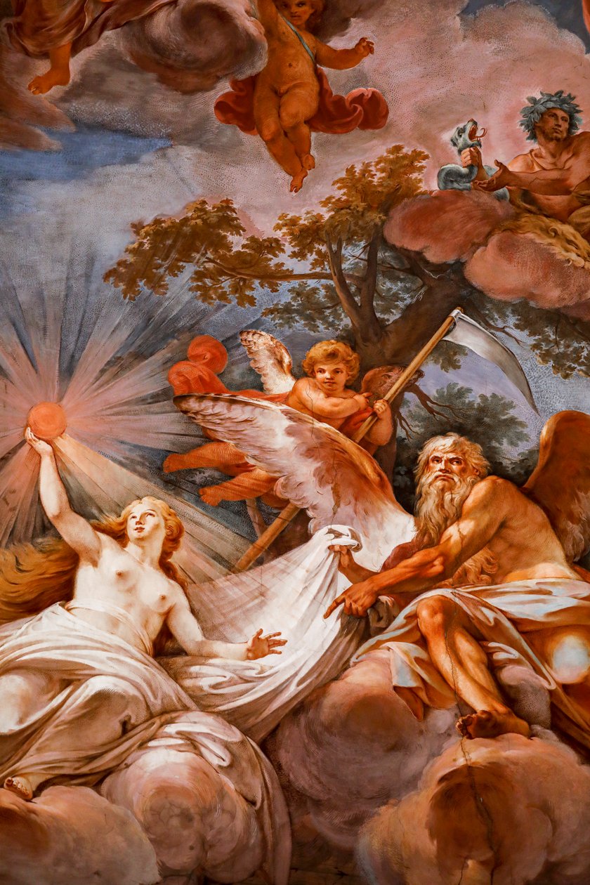 Romulus bliver budt velkommen i Olympus af Jupiter. Detalje af "Apotheosis of Romulus" 1775 -1779, fresco af Mariano Rossi