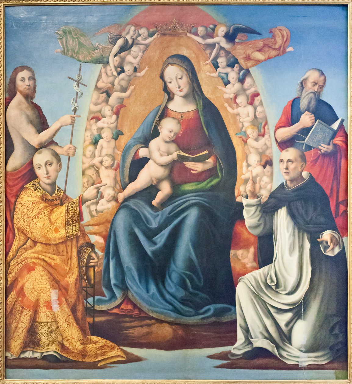 Madonna med barn og hellige (olie på panel) af Mariano di (c.1470 c.1530) Ser Austerio