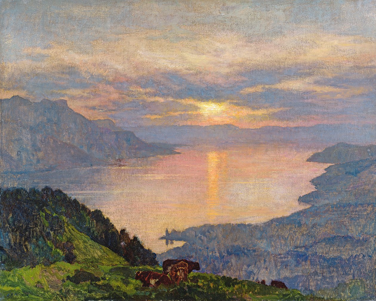 Solnedgang ved Genevesøen, 1907 af Marie Auguste Emile Rene Menard