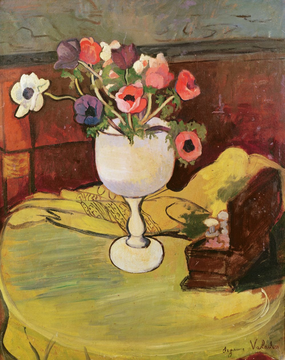 Vase med blomster, anemoner i et hvidt glas af Marie Clementine (Suzanne) Valadon