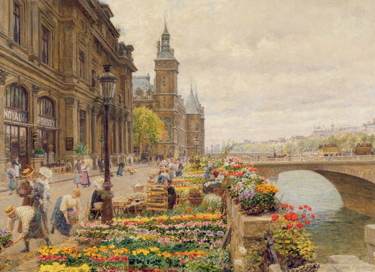Det parisiske blomstermarked af Marie Francois Firmin Girard