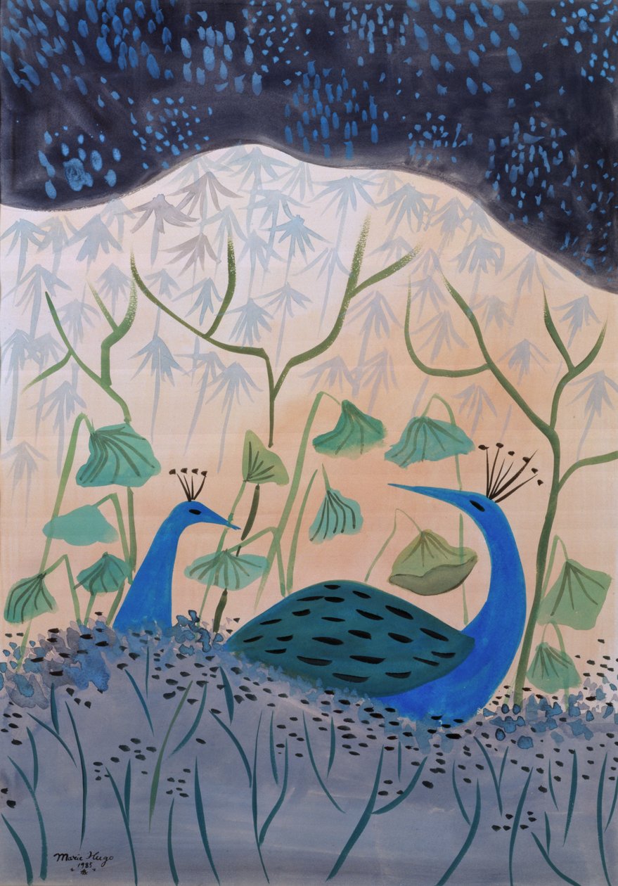 Guld og sølv påfugle, 1985 af Marie Hugo