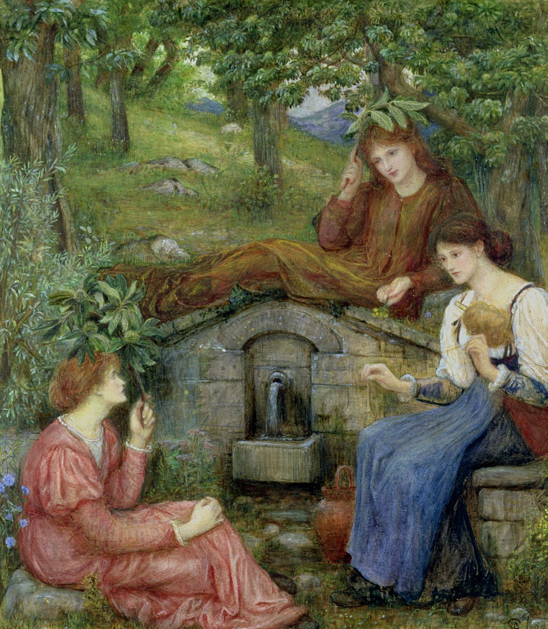 Ved en klar brønd med en lille mark, 1883 (wc und gouache på papir) af Marie Spartali Stillman
