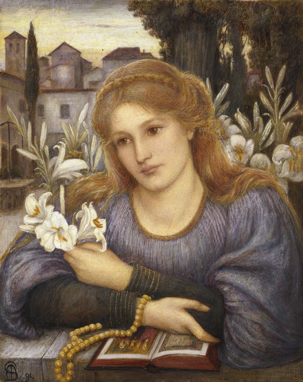 Cloister Lilies, 1891 (akvarel på papir) af Marie Spartali Stillman