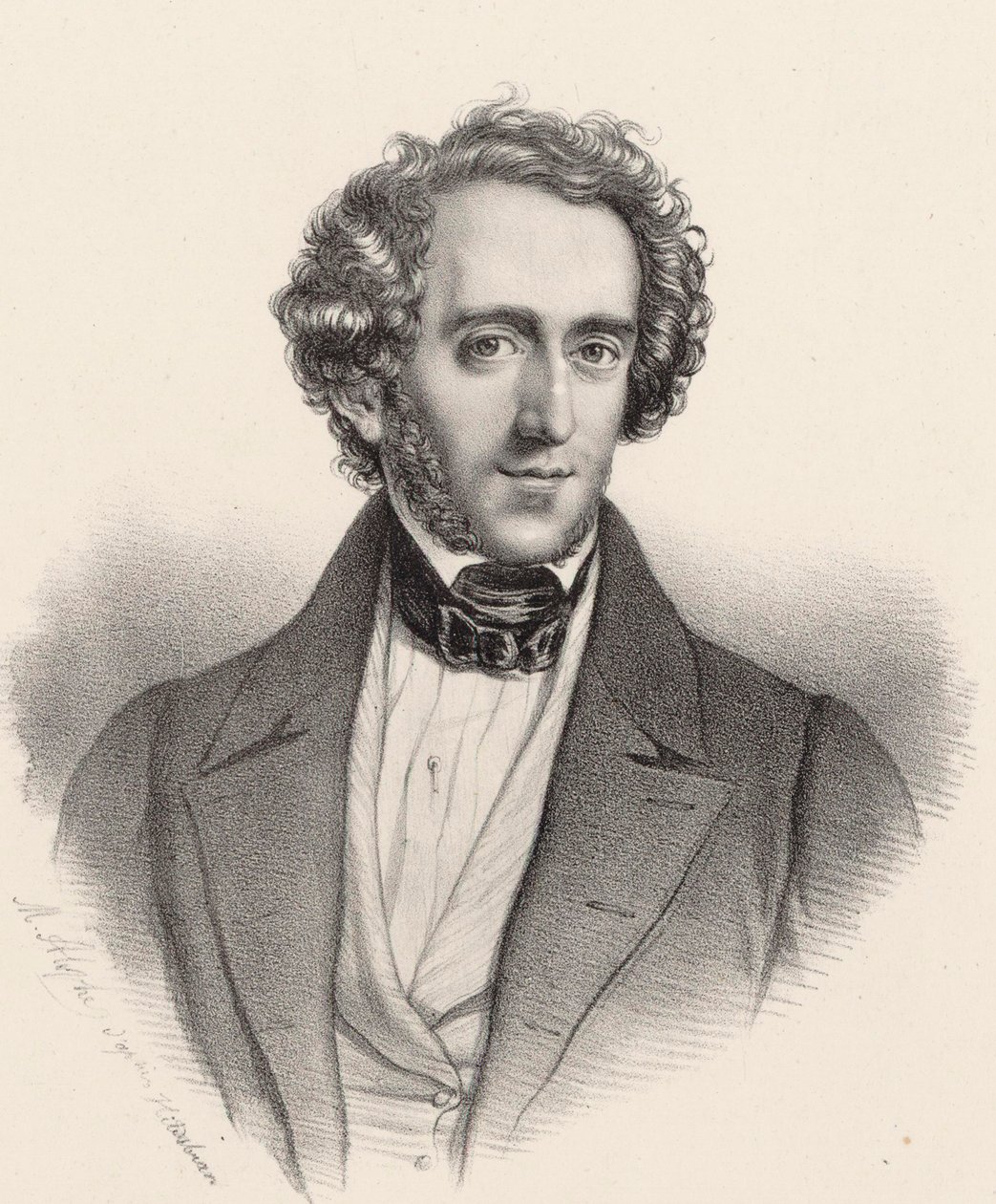 Portræt af pianisten og komponisten Felix Mendelssohn Bartholdy 1809-1847. af Marie Alexandre Menut Alophe