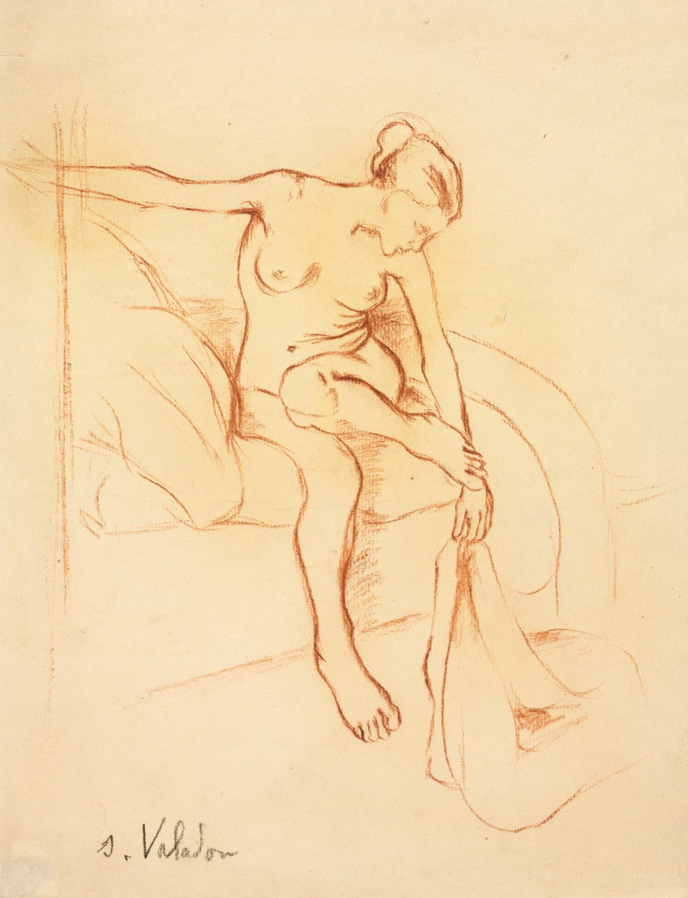 Nøgen kvinde siddende på en seng, første tredje 20. århundrede. af Marie Clementine (Suzanne) Valadon