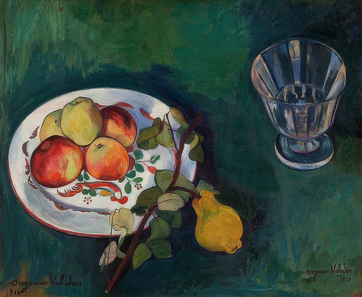 Stilleben med frugt og glas. 1910 af Marie Clementine (Suzanne) Valadon