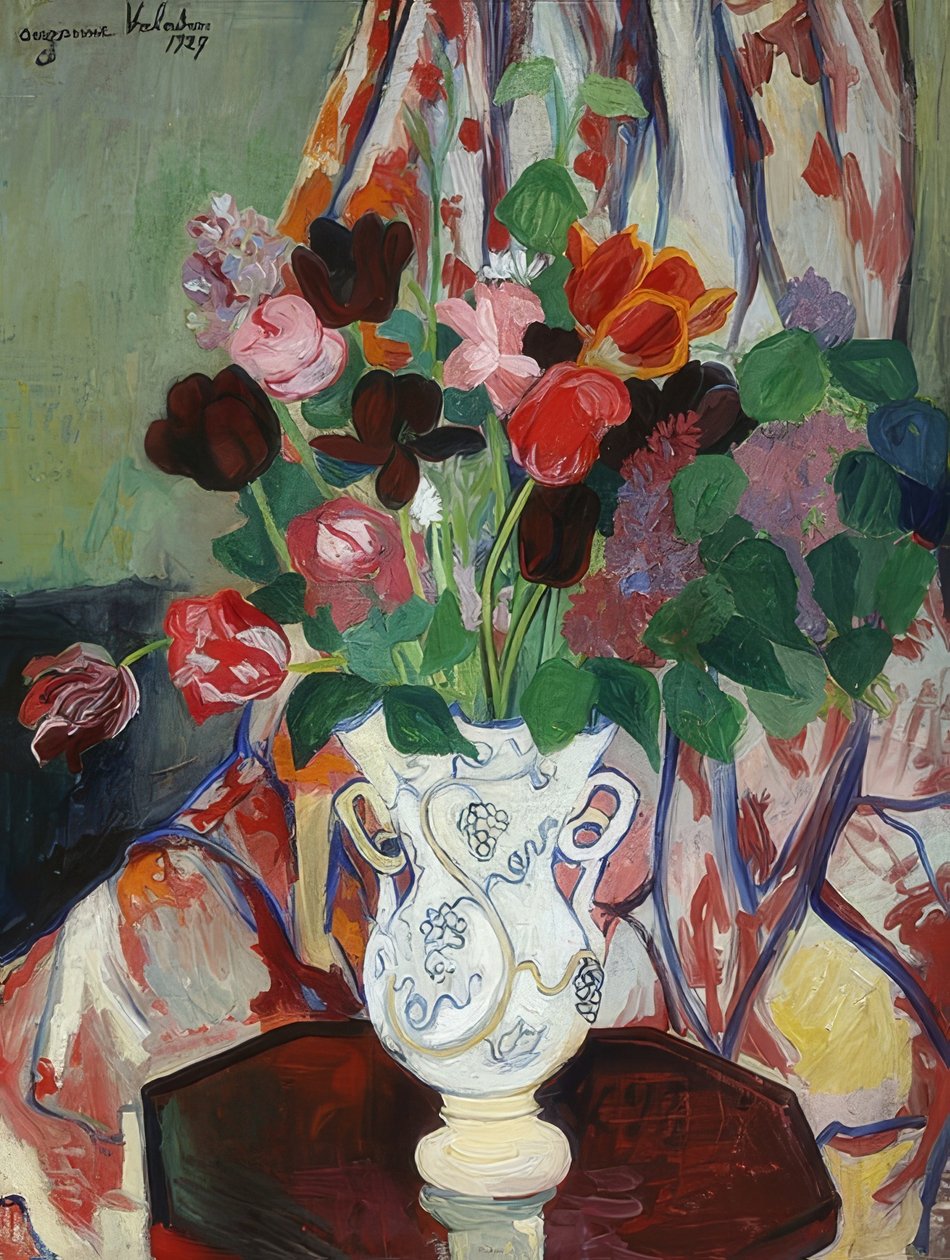 Vase af tulipaner. 1927 af Marie Clementine (Suzanne) Valadon