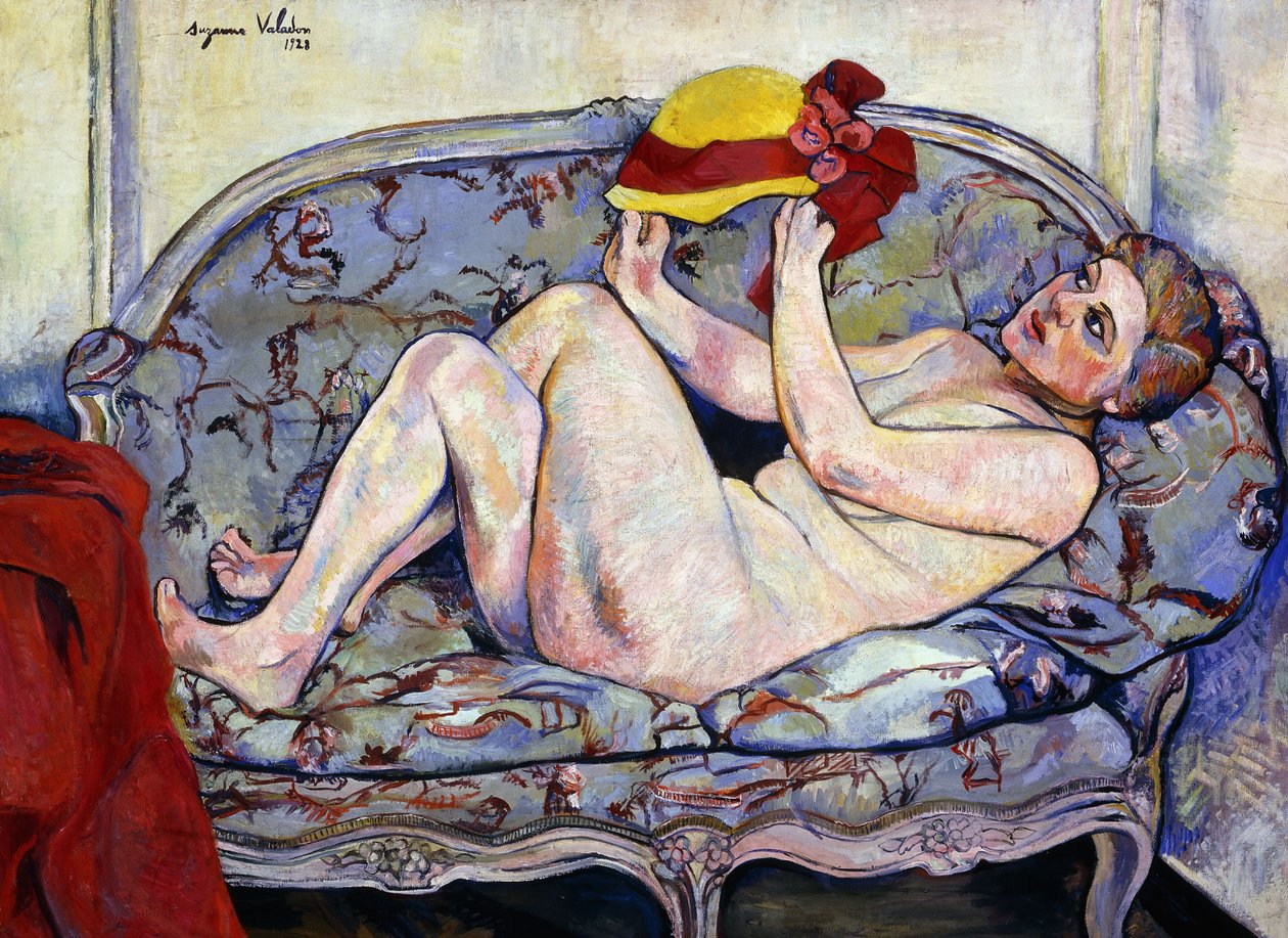 Nøgen rækker ud på en sofa; Nøgen liggende på en sofa, 1928 af Marie Clementine Valadon