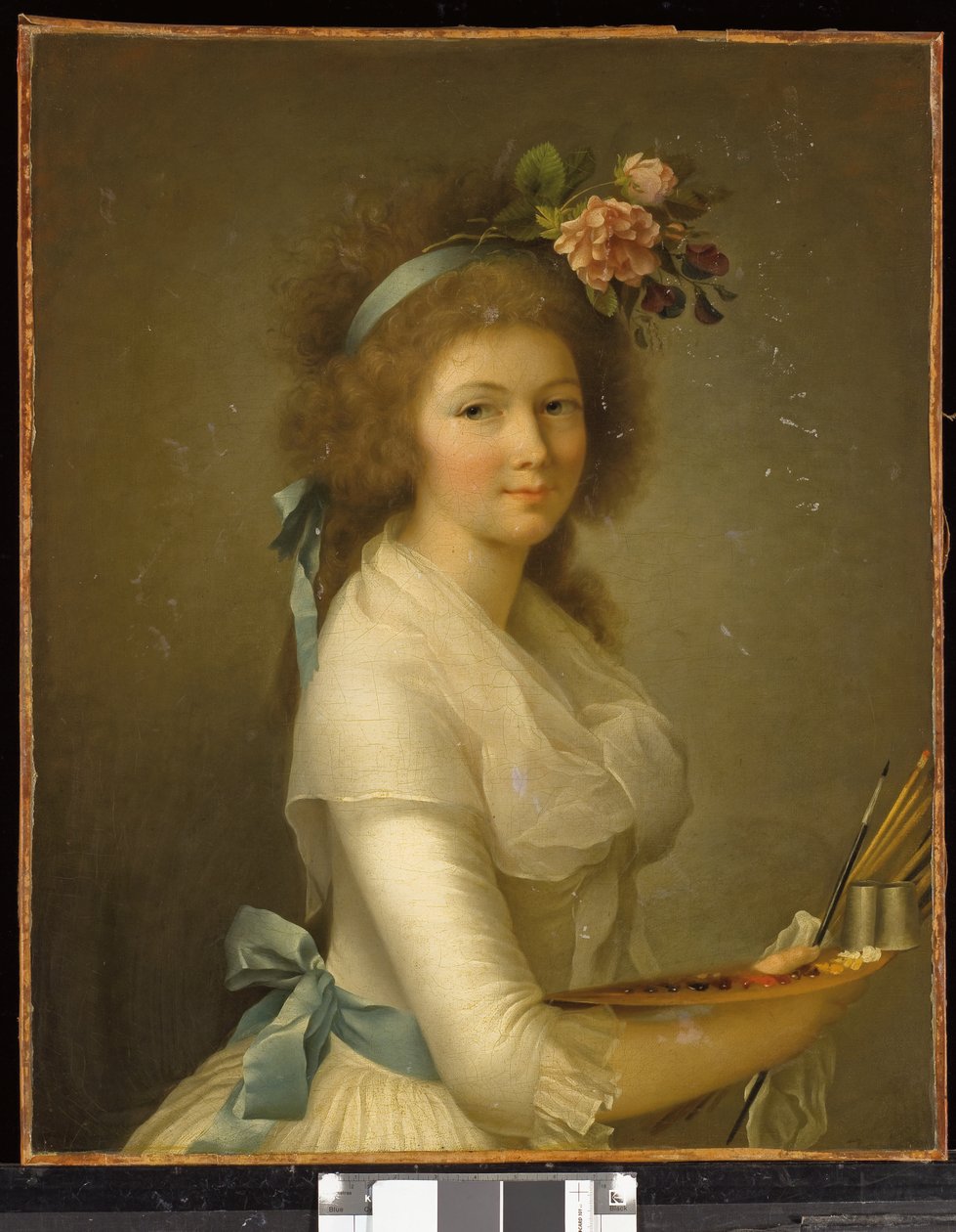 Selvportræt (Selvportræt af kunstneren med palet) (olie på lærred) af Marie Élisabeth Gabiou