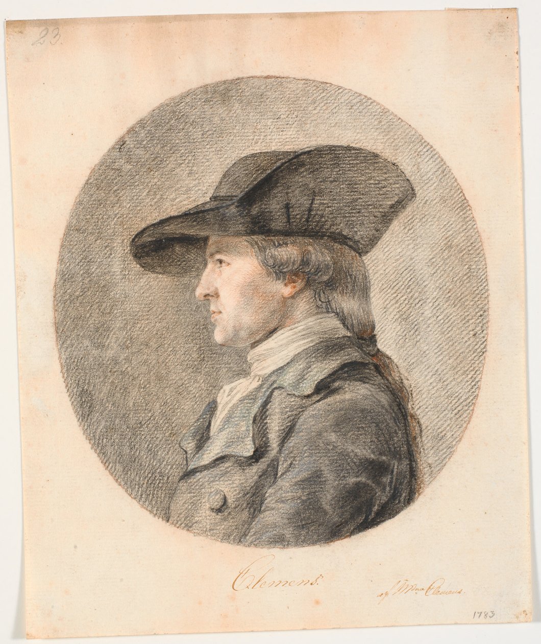 Portræt af J.F. Clemens. Profil til venstre af Marie Jeanne Clemens