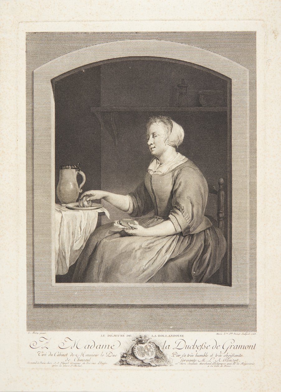 En hollandsk kvinde spiser morgenmad, set gennem et vindue af Marie Louise Adélaïde Boizot