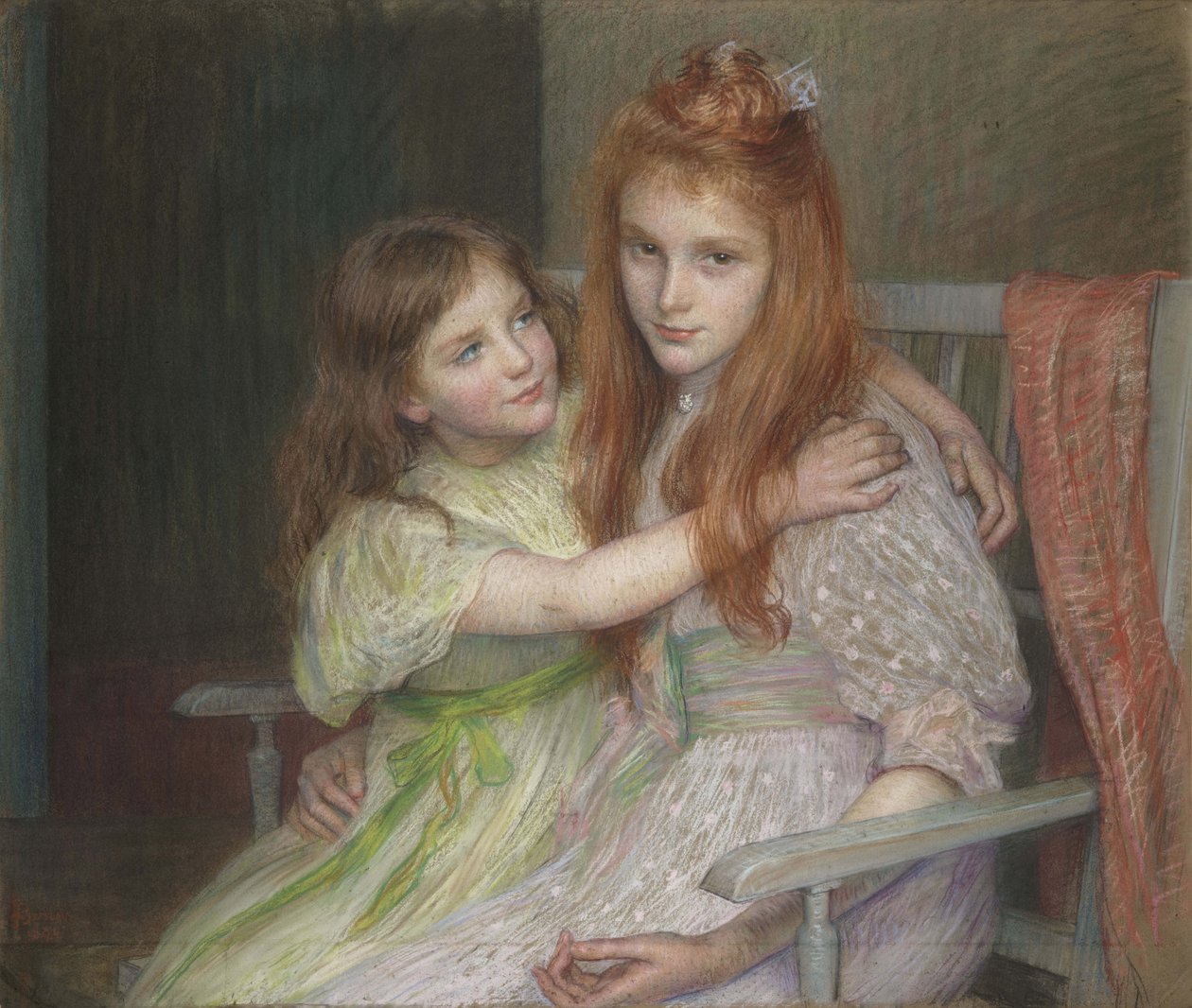 To piger sidder på en bænk af Marie Louise Catherine Breslau
