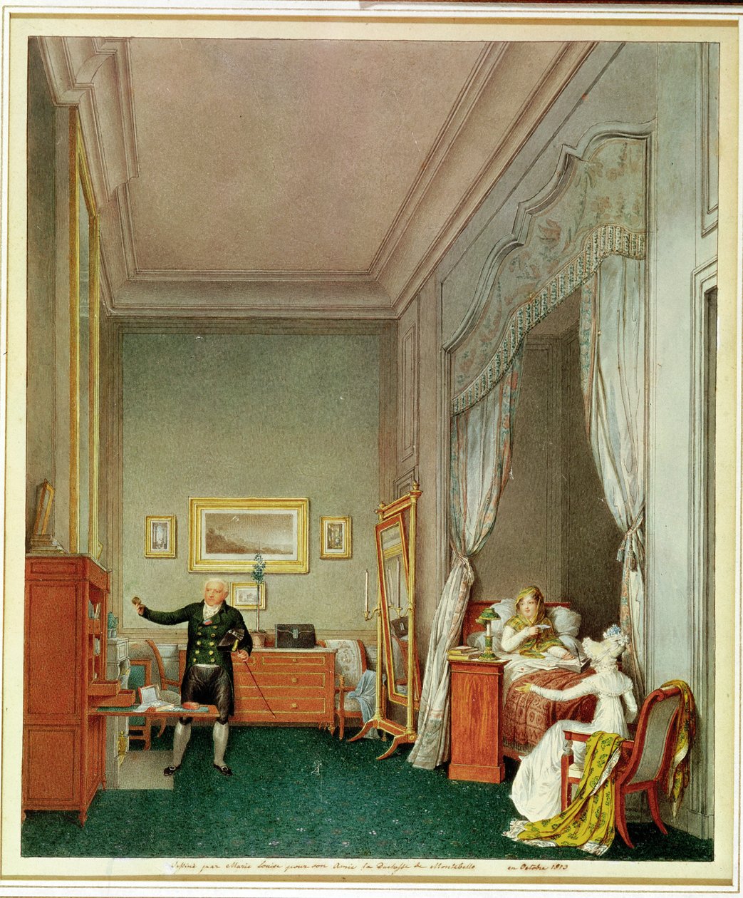 Kejserindens soveværelse med hertuginden de Montebello og Jean-Nicolas Corvisart (1755-1821) oktober 1813 af Marie Louise de Hapsburg Lorraine