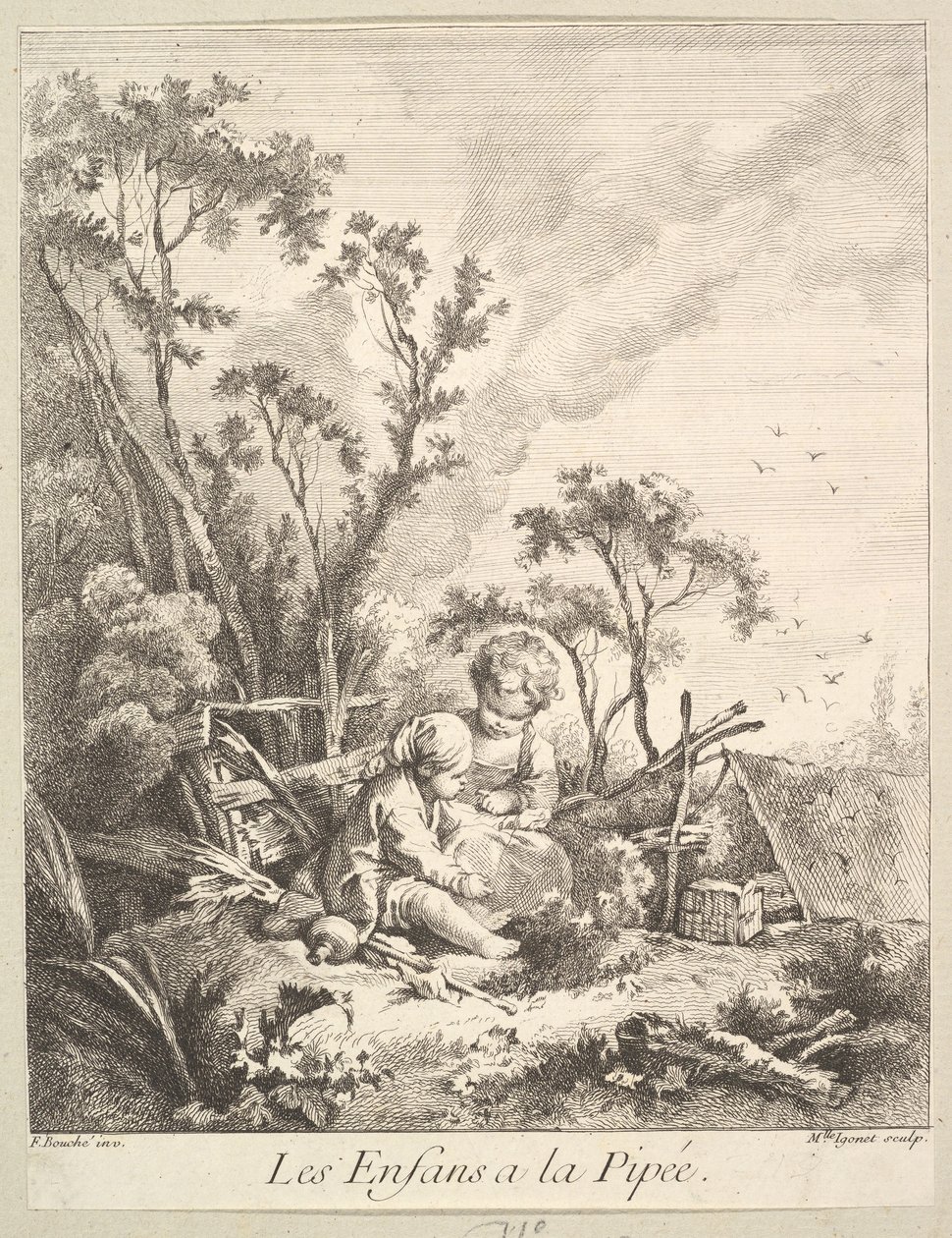 Børn, der fanger fugle. af Marie Madeleine Igonet