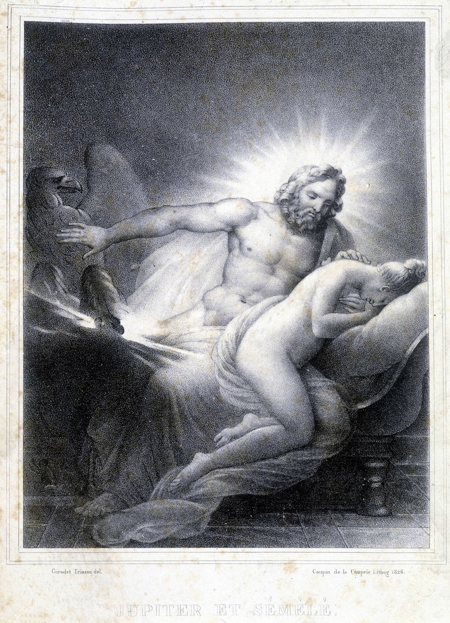 Jupiter og Semele. Litografi af Coupon de Couprie i 1826. af Marie Philippe Coupin de la Couperin