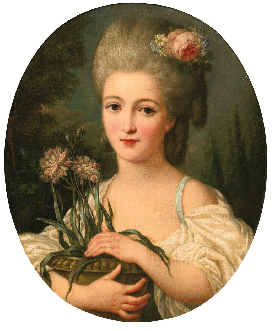 Portræt af en pige, der holder en blomsterkrukke af Marie Victoire Lemoine