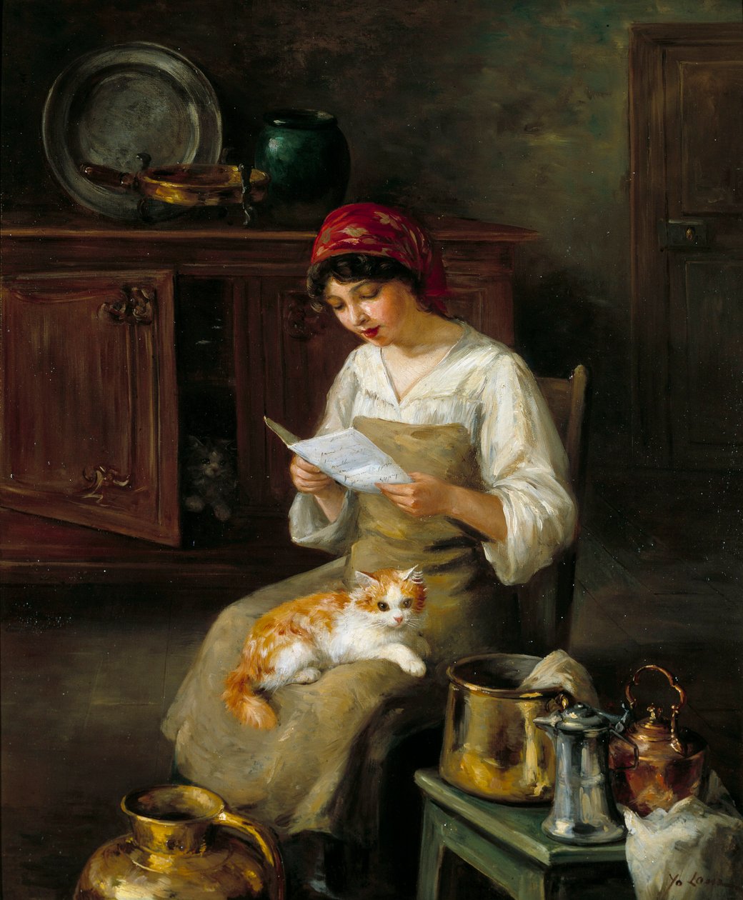 Ung kvinde læser et brev. Maleri af Marie-Yvonne Laur Dite Yo (1879-1943) af Marie Yvonne Yo Laur