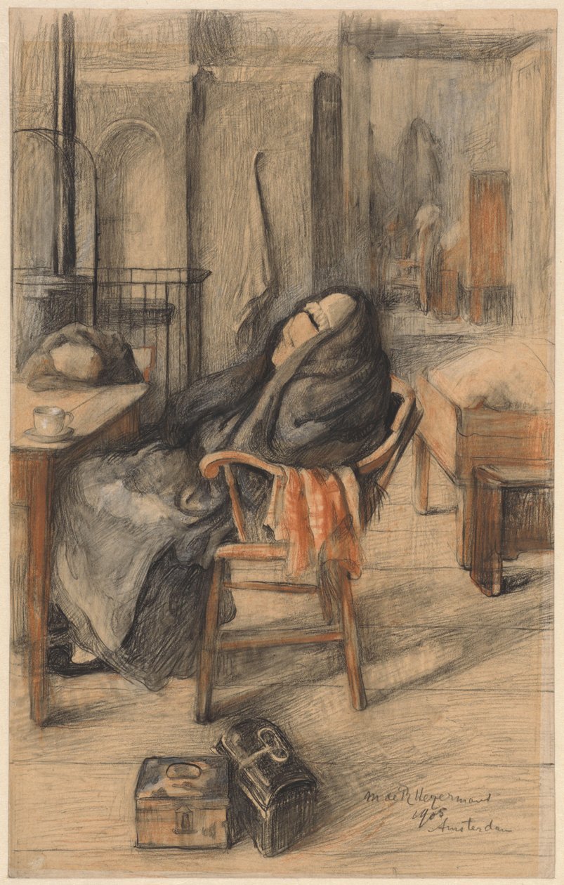 Interiør med siddende gammel kvinde af Marie de Roode Heijermans