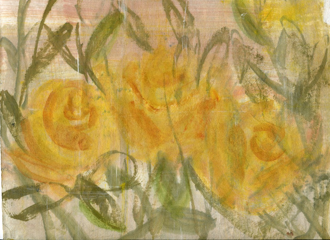 Roses gialle 1, 2020 (olie og blandede medier på A4-papir) af Marina Falco