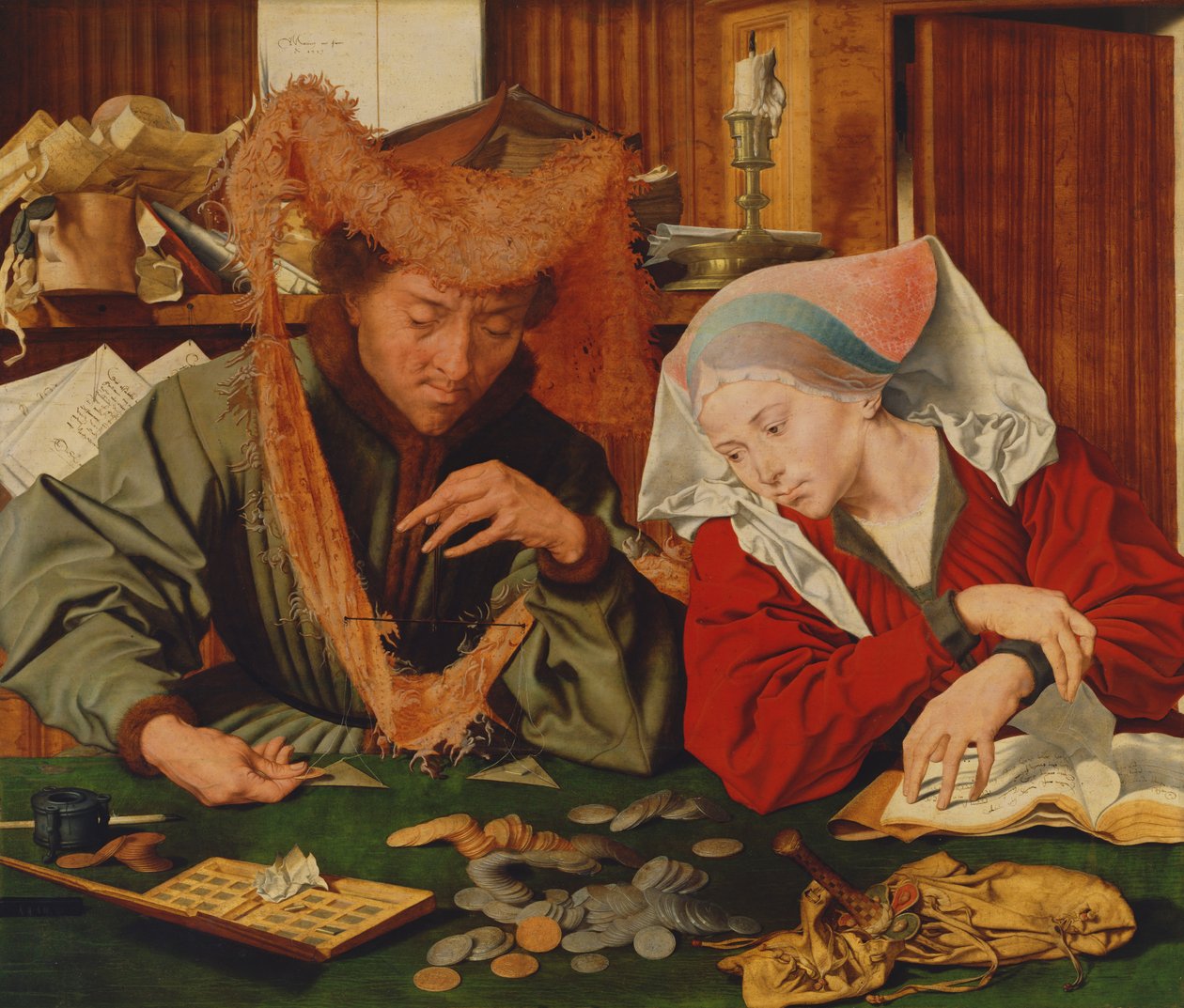 Pengeveksleren og hans kone, 1539 af Marinus van Roejmerswaelen