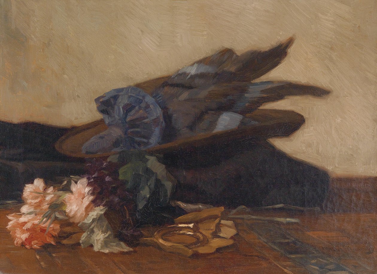 Stilleben med hat og roser af Marinus van der Maarel
