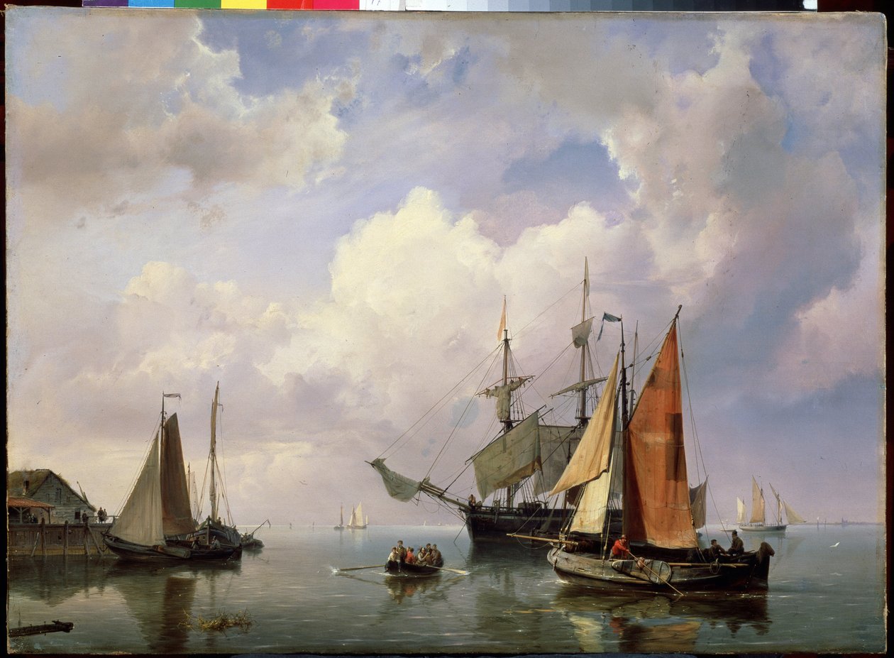 Havlandskab. (Et havlandskab). Maleri sømand Adrian Koekkoek (1807-1870). Olie på lærred. hollandsk kunst. Statens Friluftsmuseum Peterhof, Sankt Petersborg. af Marinus Adrianus Koekkoek