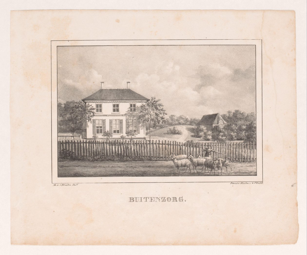 Udsigt over Huis Buitenzorg Buitenzorg (titel på objekt) af Marinus Adrianus van Straten