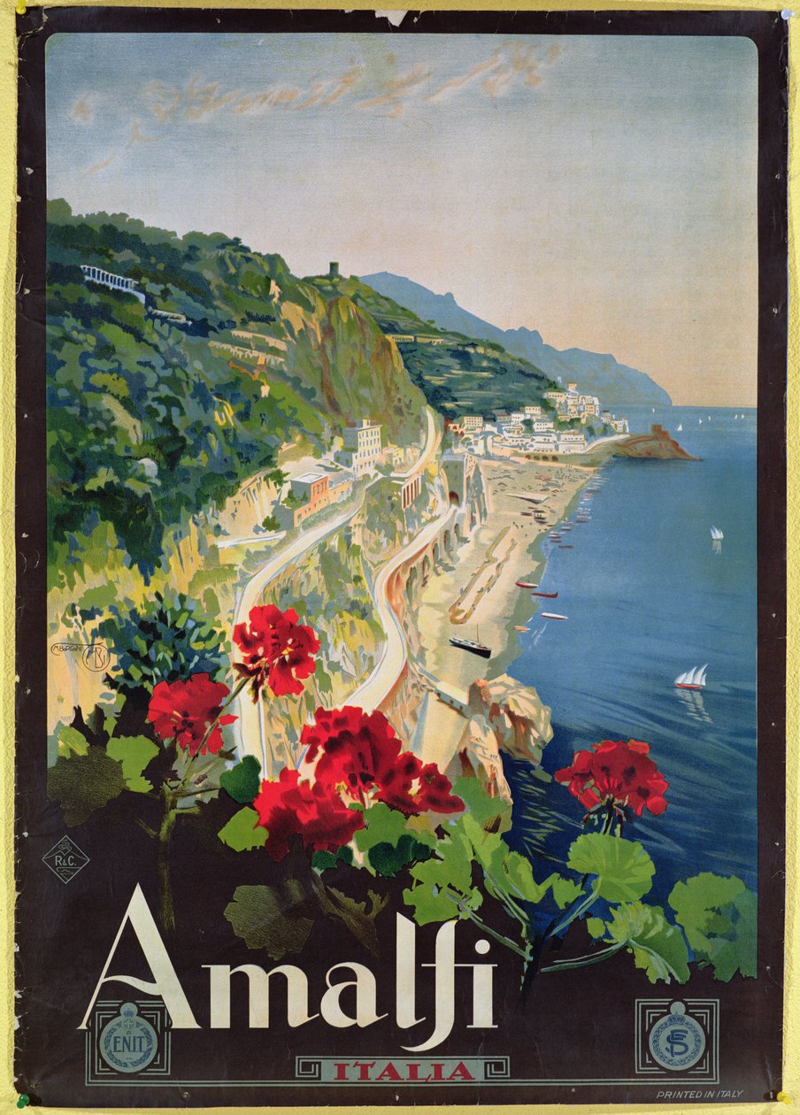 Plakat, der reklamerer for Amalfikysten af Mario Borgoni