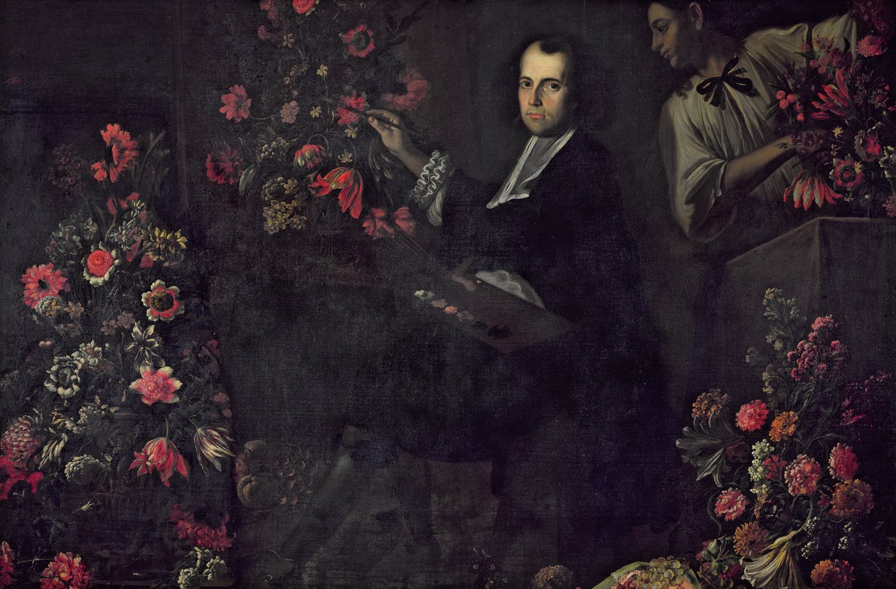 Selvportræt med en tjener, ca.1650 af Mario dei Fiori