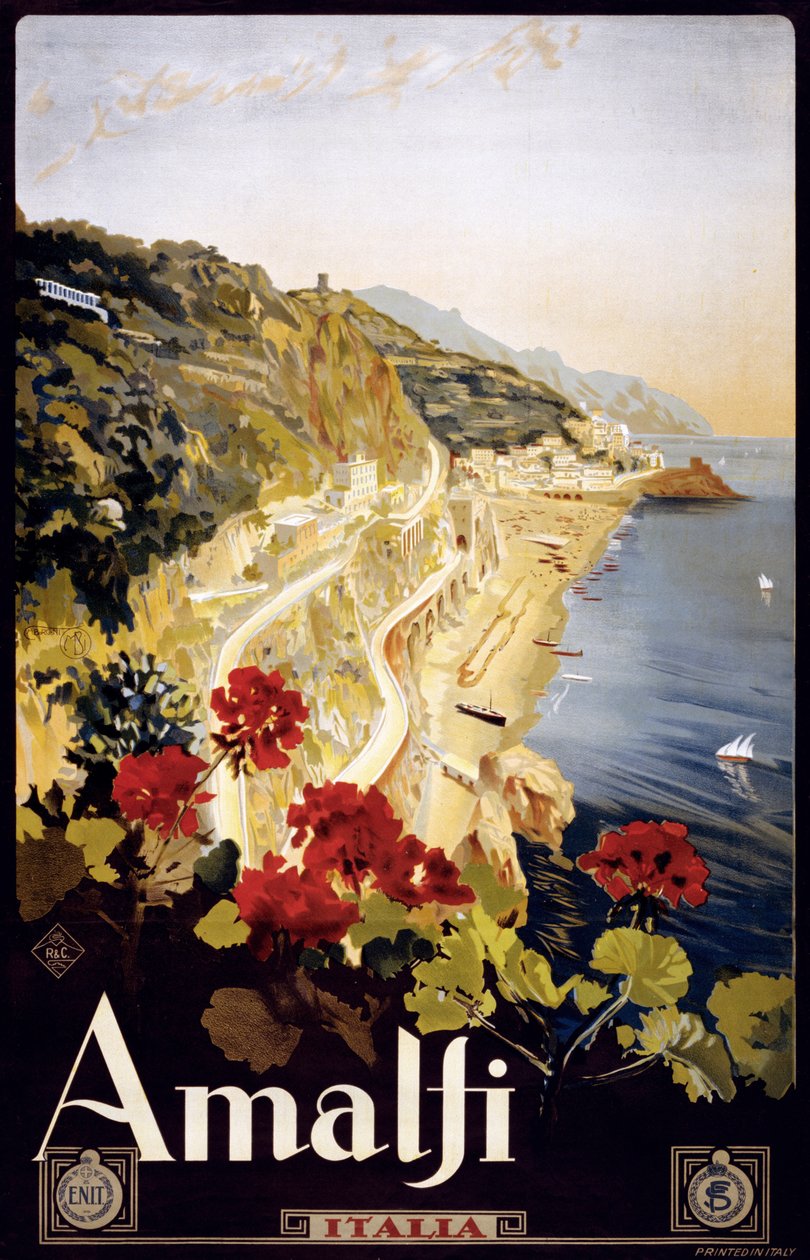 Amalfikystens rejseplakat, ca. 1910 (litografi) af Mario Borgoni