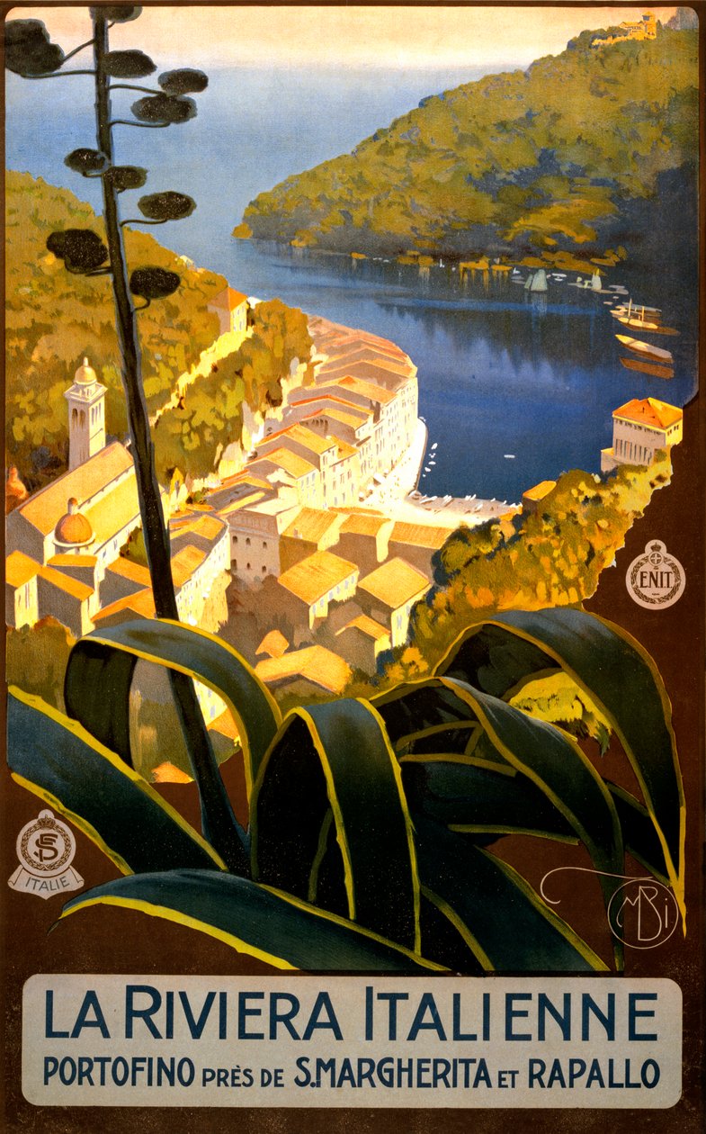 Rejseplakat til den italienske riviera, ca. 1920 (litho) af Mario Borgoni