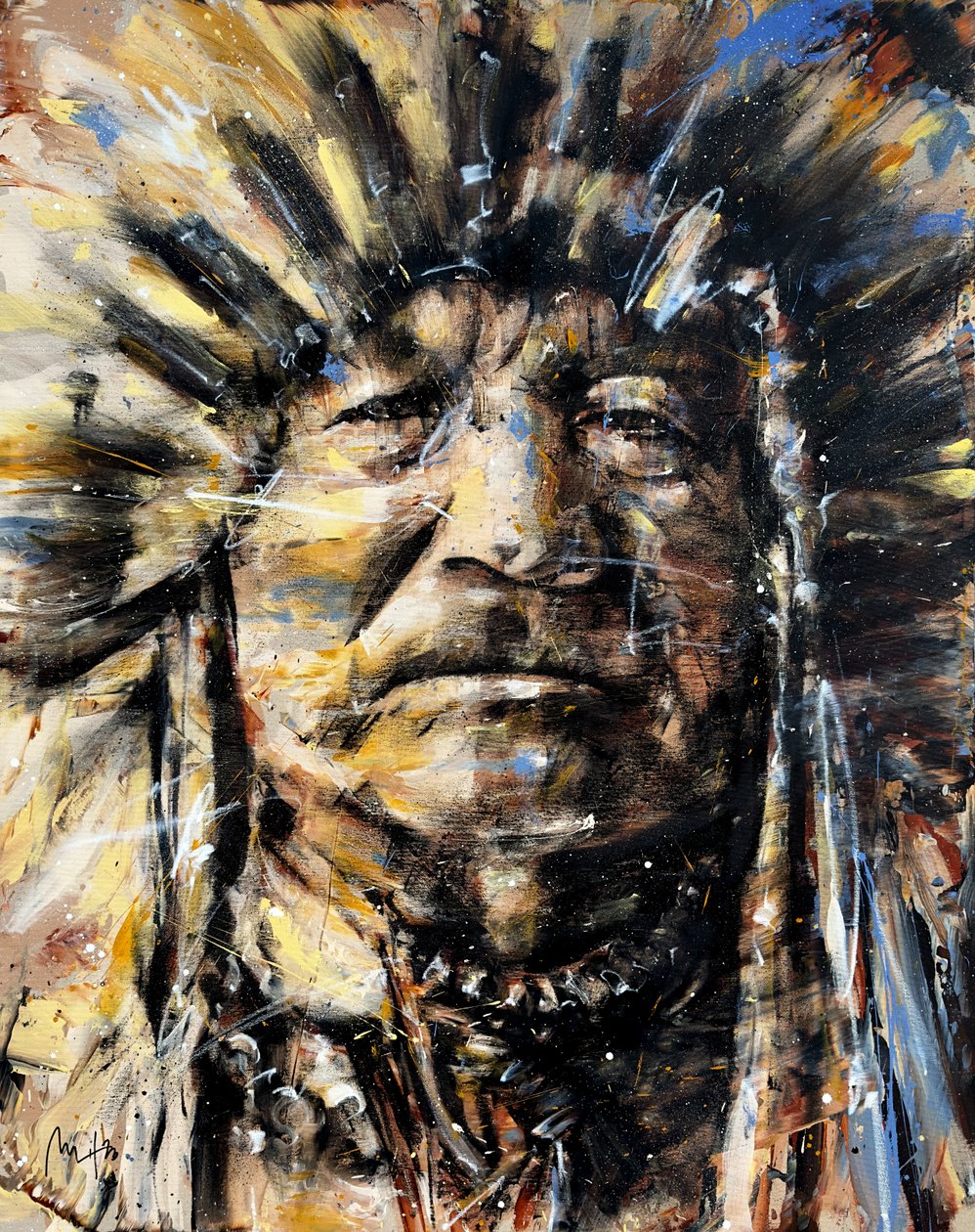 Sitting Bull, 2023 (akryl og olie på omvendt lærred) af Mario Henrique