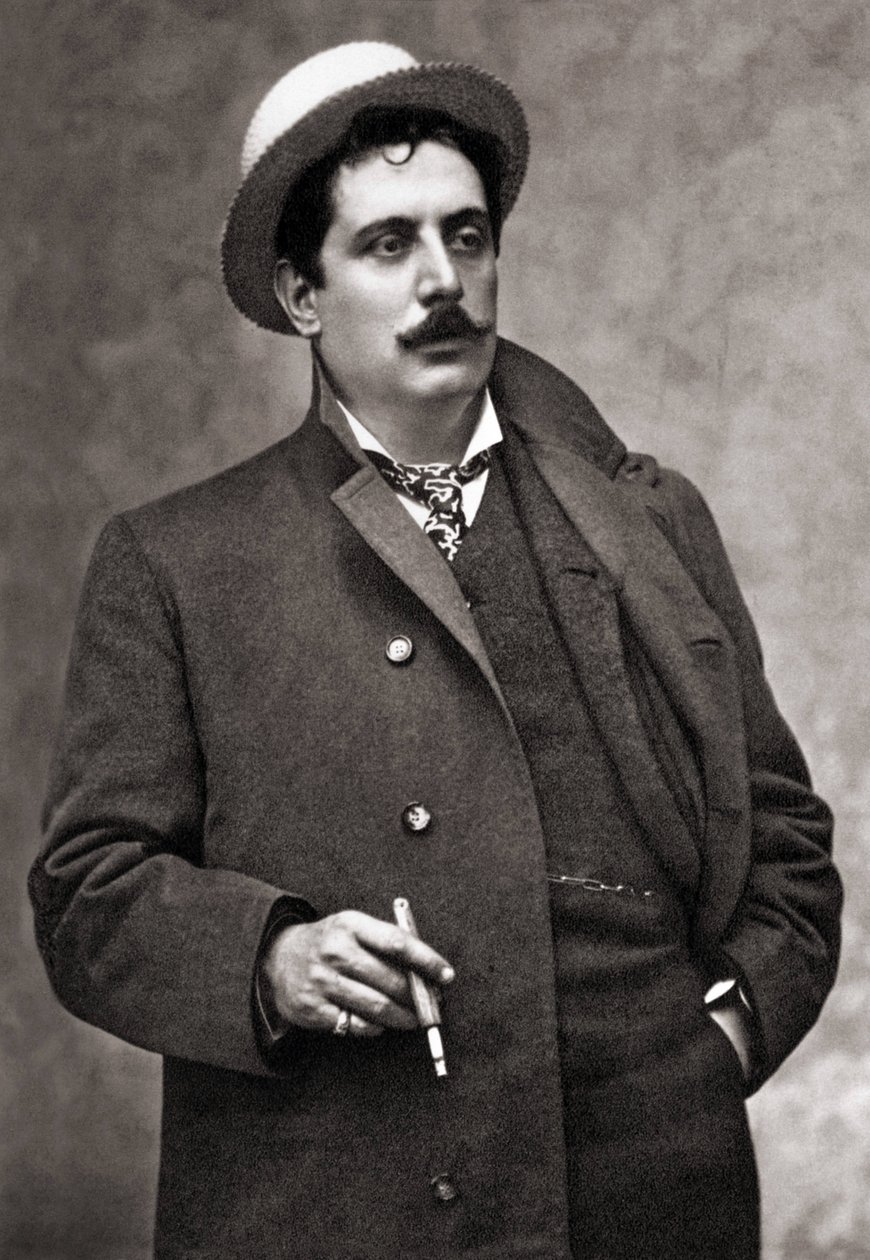 Portræt af musikerkomponisten Giacomo Puccini (1858-1924) af Mario Nunes Vais