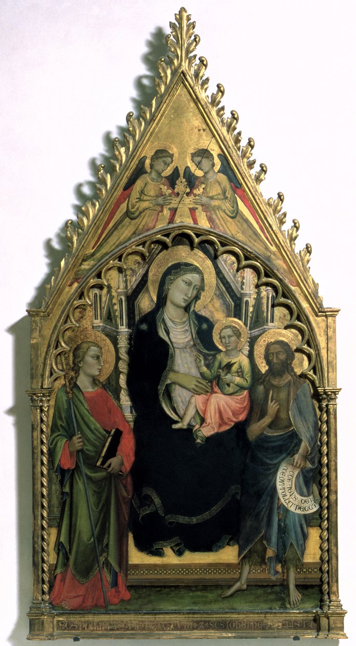 Madonna og barn med Sankt Filip og Johannes Døberen (tempera på panel) af Mariotto di Nardo